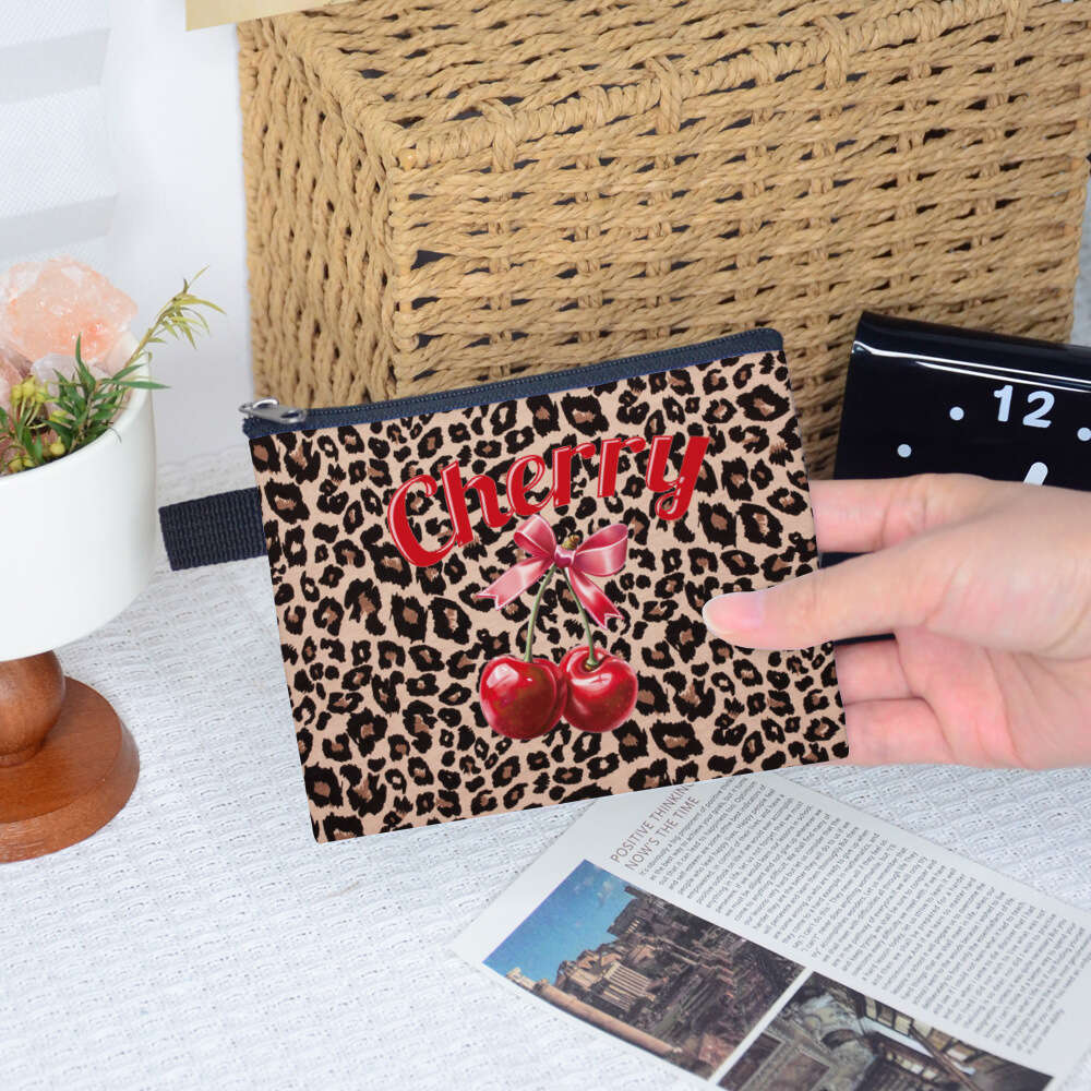 Leopard Print Cherry Purse Large Capacity High-end Card Holder Key Bag Clutch Coin Storage