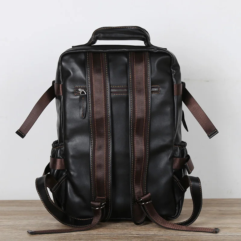 Retro First Layer Cowhide Mens Backpack Multifunctional Large Capacity Genuine Leather Leisure Travel Backpack 250530