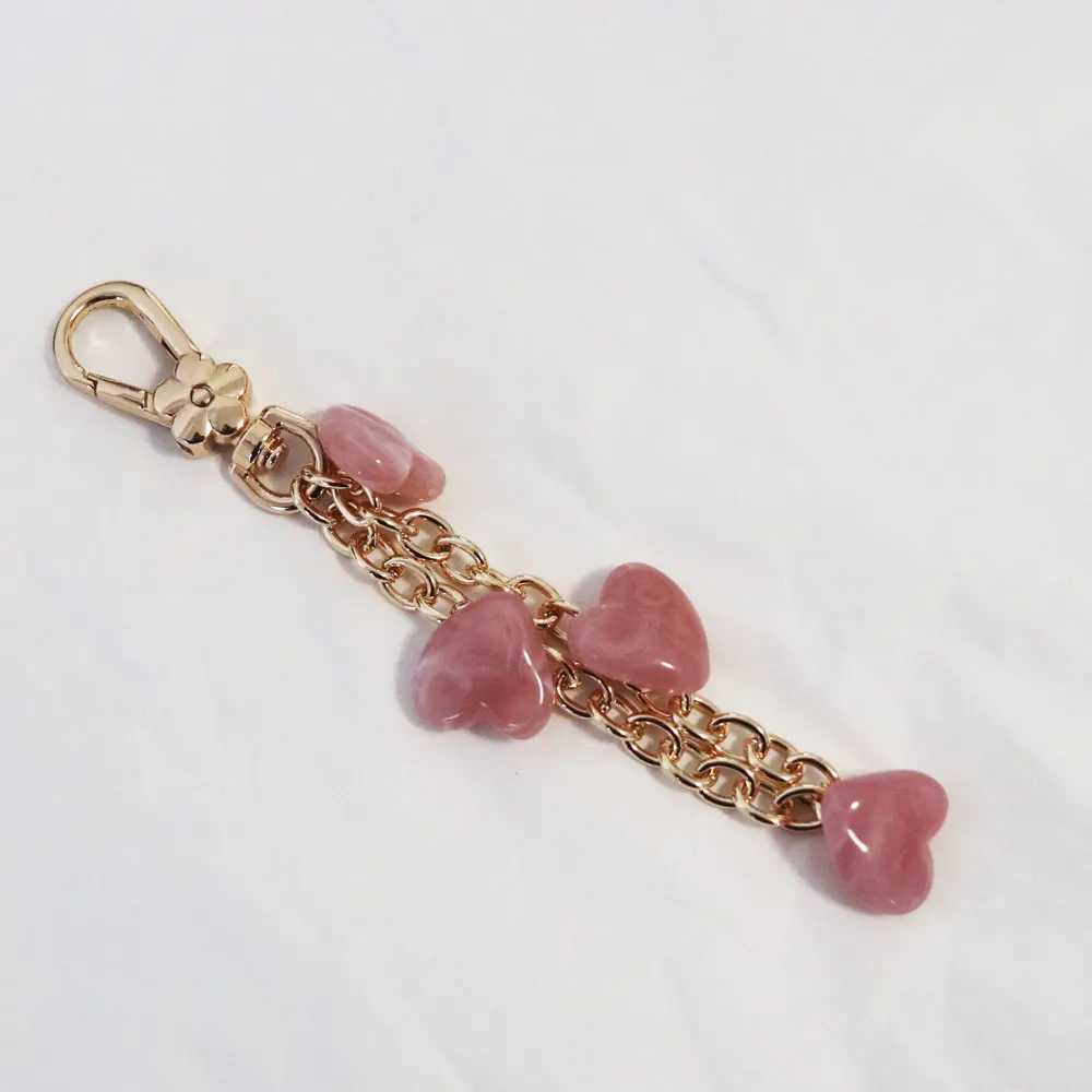 Metal Keychain Bag Charm Decoration Chain Phone Accessory Lanyard Golden Strawberry Bow Heart Shape Shiny Pendant W250604