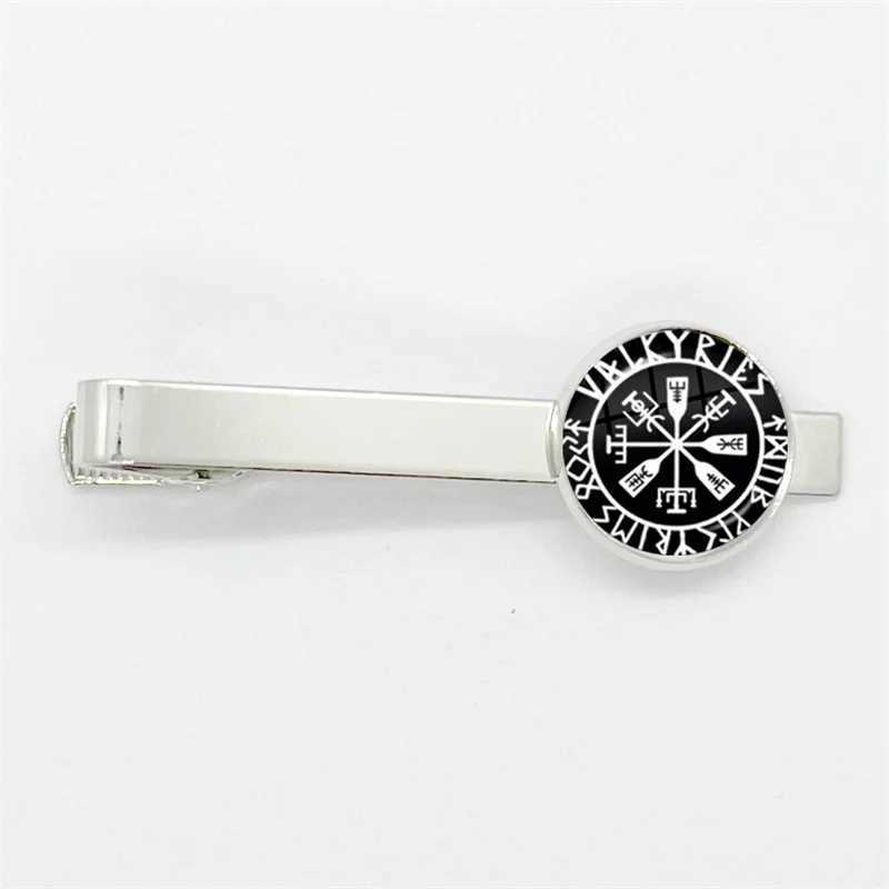 New Viking Compass Ancient Trinity Nordic Rune Odin Symbol Pattern Glass Tie Clip Silver Color Tie Clips for Men Charm Jewelry W250604