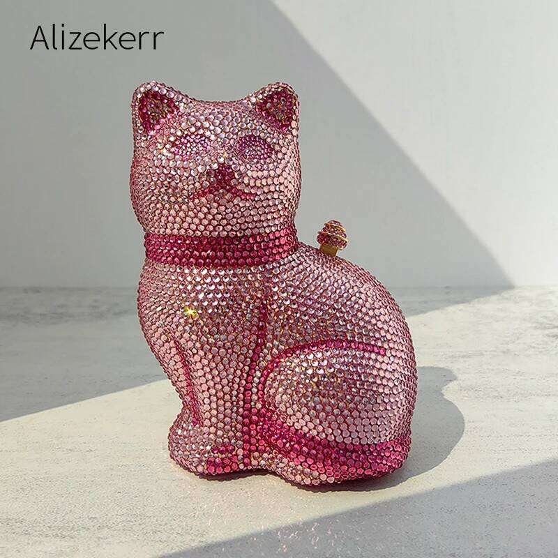 Alizekerr Cat Shaped Dia Evening Bags Women Classy Boutique Bling Rhinestone Clutch Purses And Handbags Wedding Party