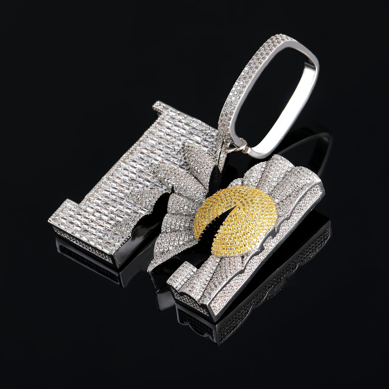 KnowKnow Same Style M Small Daisy Hip-Hop Necklace Mens Pendant T Square Full Moissanite Inlaid Personality Mens Necklace