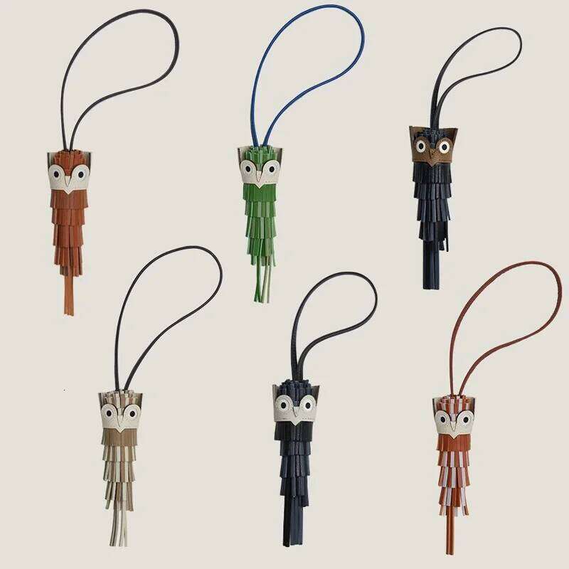 Women's Bags Designer Women's Wear Tassel Owl Charm Chouette Genuine Leather Cowhide Hand-Sewn Pandent Keychain Bag Accessories
