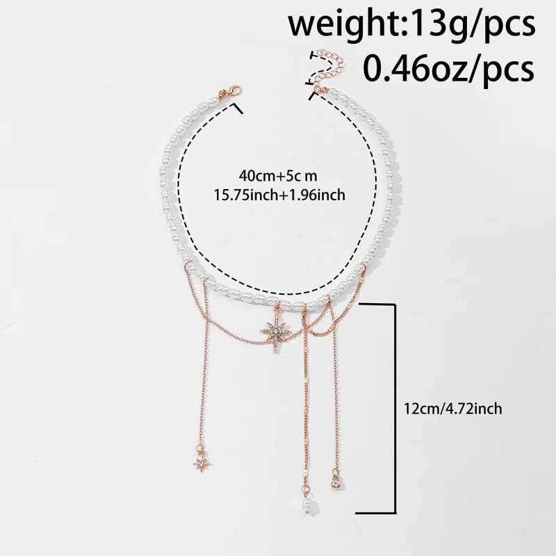 Elegant Faux Pearls Chain Necklace Star Tassels Neckchain For Fashionable Women Stylish Clavicle Chain XJ250604
