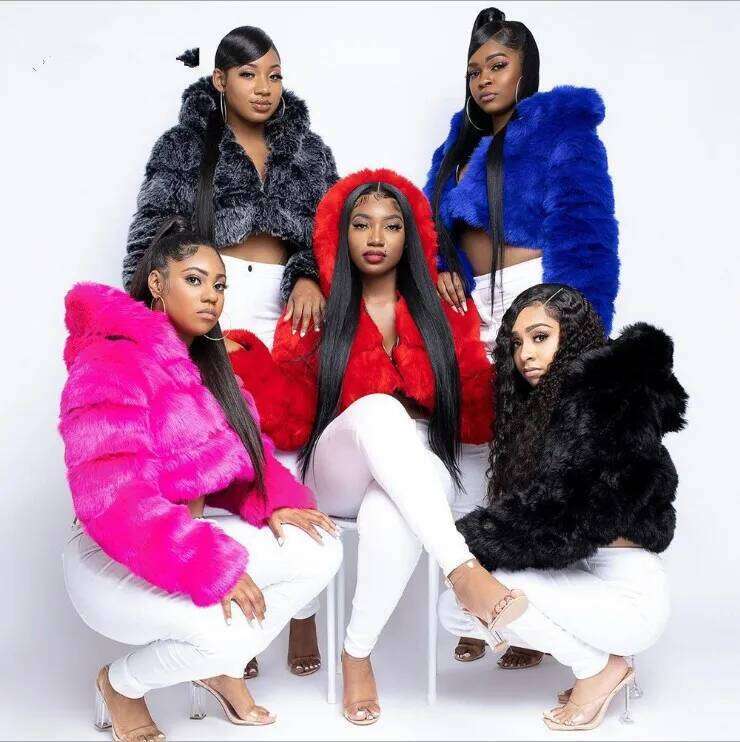 Women Faux Fur Short Coats Thick Warm Coat Hooded Open Regular Full Sleeve Solid Casual Elegant Splice Autumn Winter
