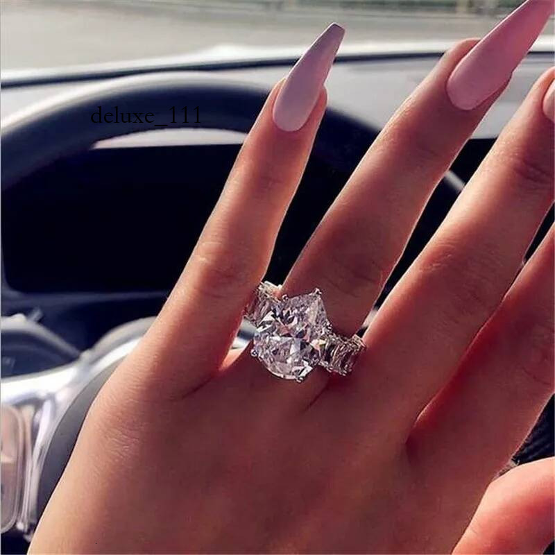 Size 5-10 Top Sell Jewlry Sterling Sier Water Drop Pear Cut White Topaz Big CZ Dia Gemstones Women Wedding Band Ring Gift