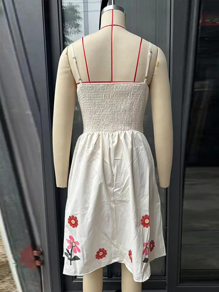 Woman Floral Embroidery Slip Dress Casual Evening Party Tube Empire Sleeveless A-line Print Robes Summer Fashion Vestido 250604