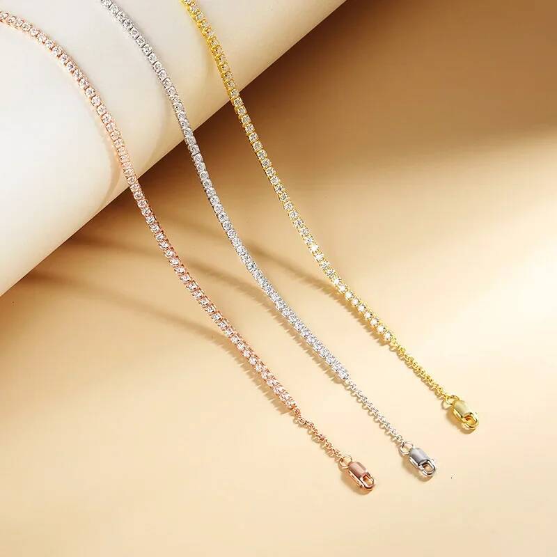 2mm D Color Moissanite Tennis Choker Necklace For Women S Sier Gold Plated Adjustable Necklaces Chain Wedding Jewelry