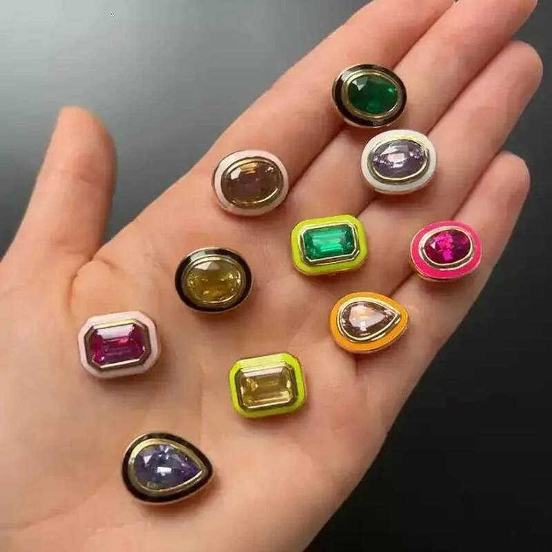 Neon Enamel Pink Heart Rectangle Charm Necklace Bling Colorful Geometric CZ Beaded Tennis Cuban Chain Fashion Women Jewelry