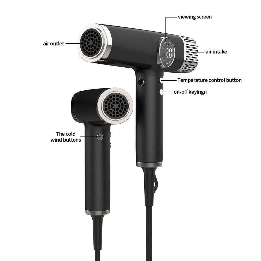 Brushless Speed Negative Ion Multi-Function 3-In-1 Hair Dryer With LCD Temperature Display High Power Gift Box