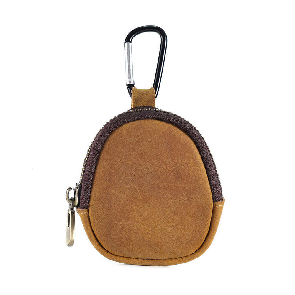 Genuine Leather Mini Coin Purse First Layer Cowhide Zipper Shell Data Cable Bluetooth Earphone Storage Bag for Men