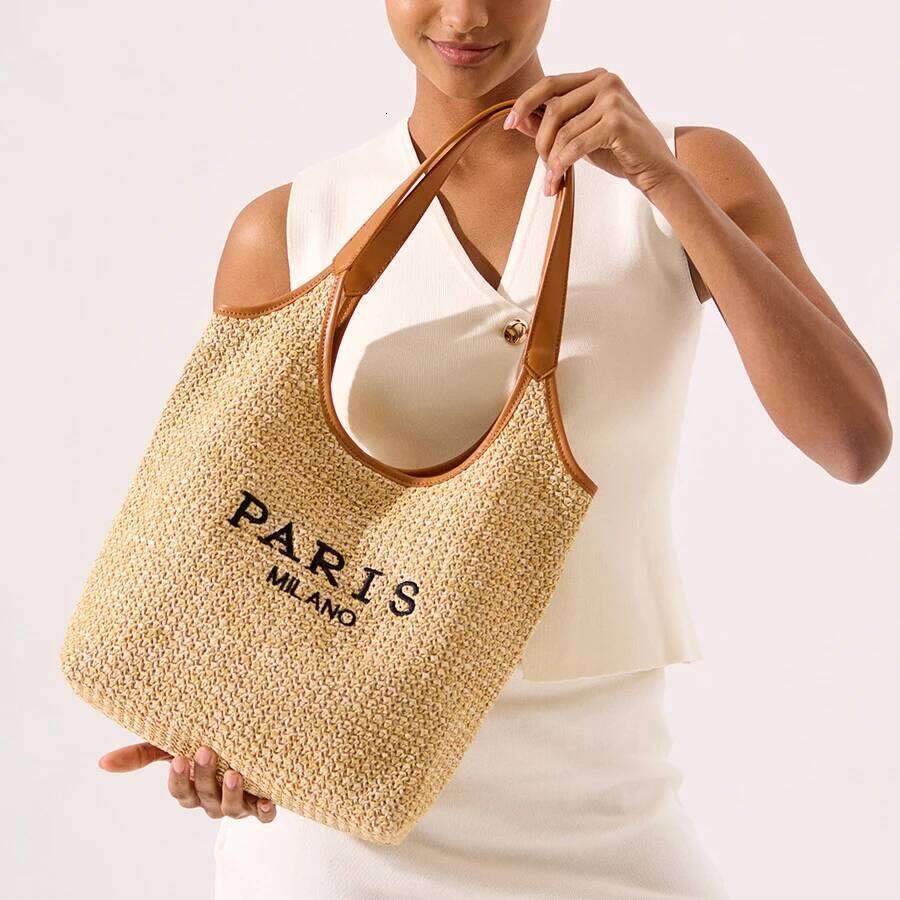 Fashion Letters Pp Straw Women Shoulder Bags Casaul Hobos Woven Handbags Summer Beach Large Capacity Tote Bag Big Shopper Purses