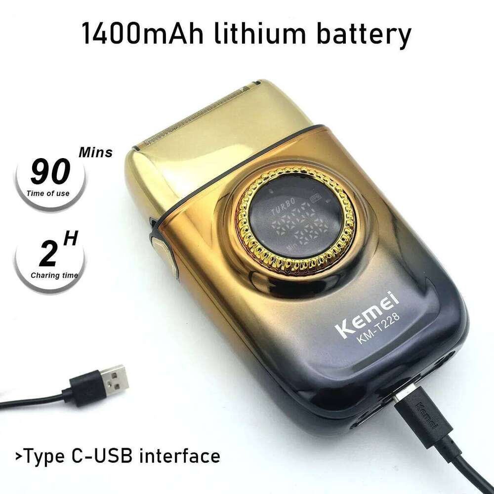 Kemei Km-T228 Men's Shaving Hine LED Display Double Cordless Oil Head USB Professional Electric Shaver Foil Male