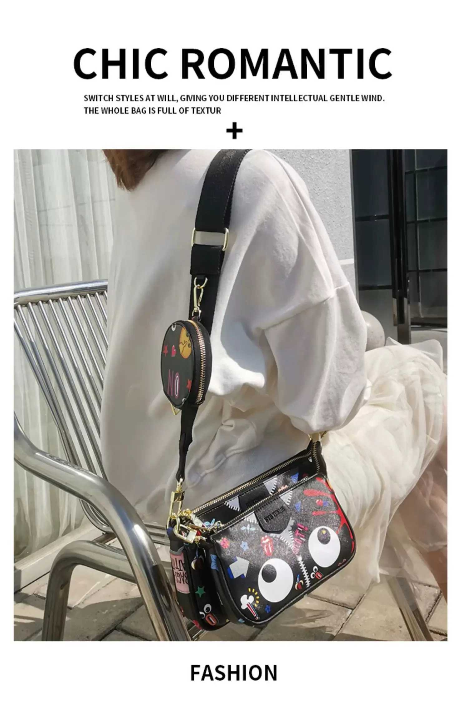 Summer Trendy Ribbon Single Shoulder Diagonal Cross Womens Printed Bag 3-Piece Set Mini Small Combination Bar Bag European and W250604