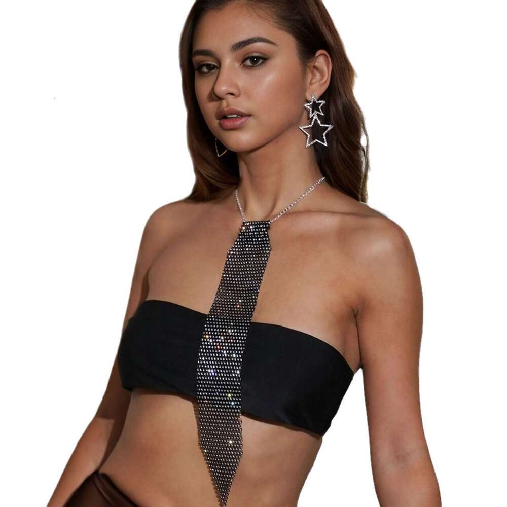 Fashionable Shein Hot Girl Clubbing Tie with Sparkling Rhinestones & Multiple Rows of Fishnets
