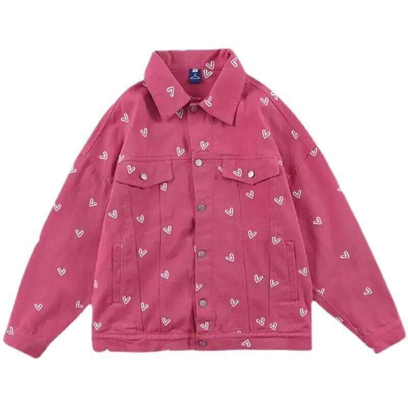 Spring Autumn Printing Love Denim Jacket Women 2024 New Fashion Loose Casual Thin Coat Pure Colour Button Outerwear Female