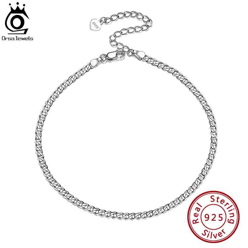 ORSA JEWELS Cuban Ankle Bracelets S925 Sterling Silver 2.5mm Flat Curb Cuban Link Chain Anklets Summer Beach Feet Jewelry SA11 W250604