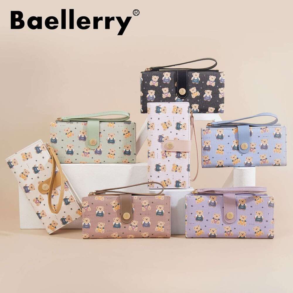 New Women's Long Baellerry Cartoon Bear Print High-end Zipper Snap Wallet