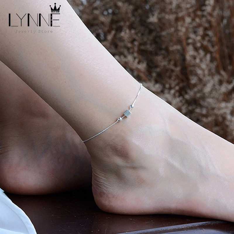 New Fashion Star Square Bead Pendant Anklets 925 Sterling Silver Simple Exquisite Summer Foot Chain Bracelets Women Jewelry Gift W250604