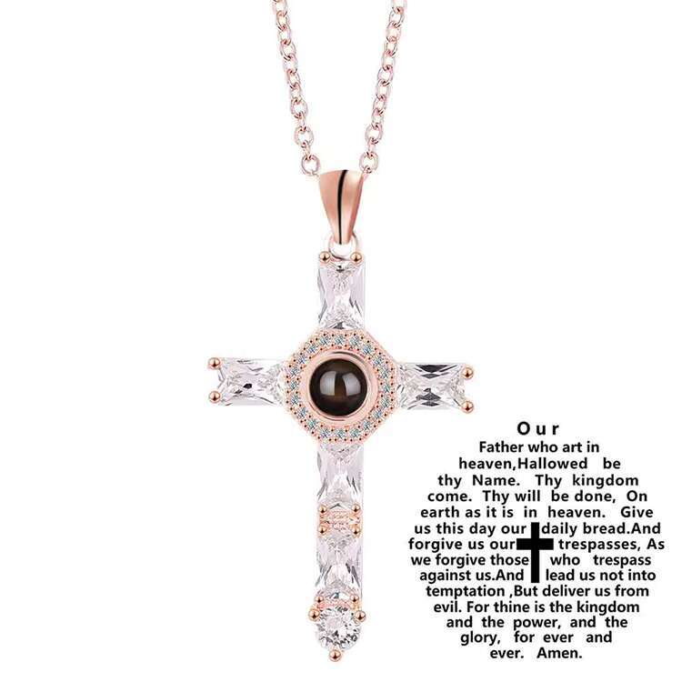 K011 Hot Sale Christian Moissanite Cross Pendant Necklace Men's Religious Language Projection Necklace