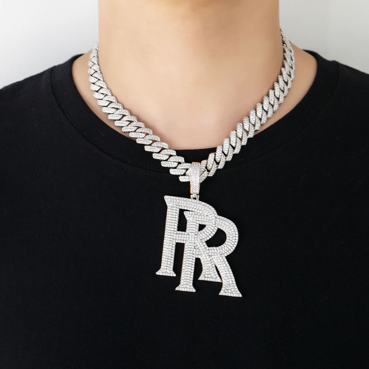 Necklace mens hip-hop Necklace roddyricch same double r Rolls Royce letter Pendant