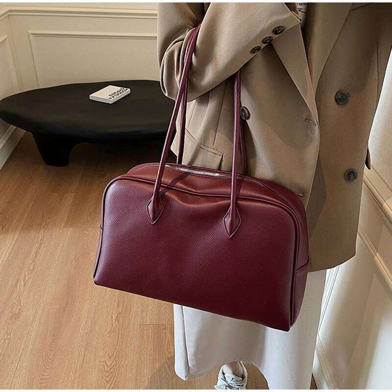 Women's Bags Designer Fashion Korean Shoulder Brand Simple High-End Pure Color Soft Leather Versatile Large Capacity Commuter Women's Undera