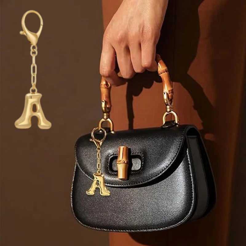 26 Letter Keychain Charms Gold Bubble Initial English Alphabet Pendant Fashion Versatile Bag Accessories Trendy Decoration Gift W250604