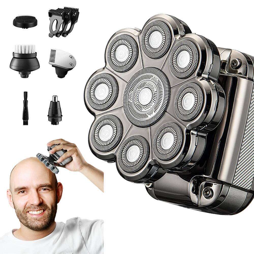 9D For Bald Men Electric Shavers Rechargeable Head Razor Ipx7 Waterproof Rotary Shaver With LED Display