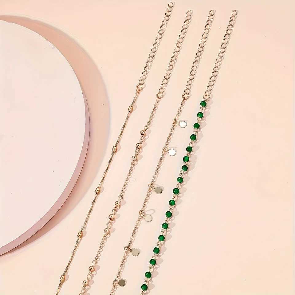 Popular fashion simple green glass ball anklet round iron ring tassel pendant womens anklet for women to wear in summer. W250604