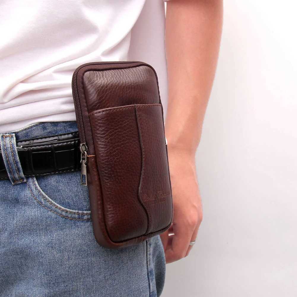 Men Vintage Pure Color Cowhide Small Waist Packs Wallet Fashion Mobile Phone Bag Mini Fanny Pack Wallet Belt Pouch Coin Purse W250604