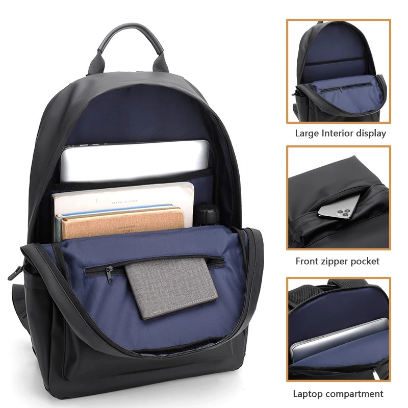 Fashion Men Leather Backpack Black School Bags for Teenager 15.6 Inch Laptop Backpacks Mochila Masculina High Quality 250530