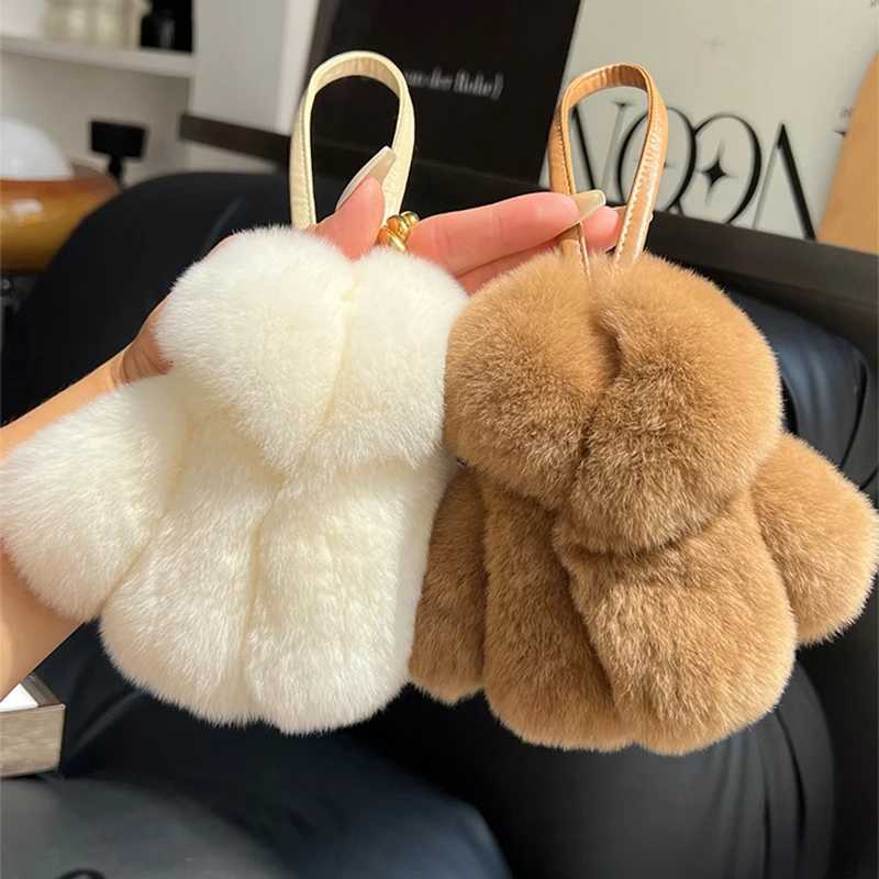 13CM Rabbit Fur Keychain Plush Small Clothes Keyring Bag Charms Car Keychain Fur Decoration Bags Hangings Accessories Gifts W250604