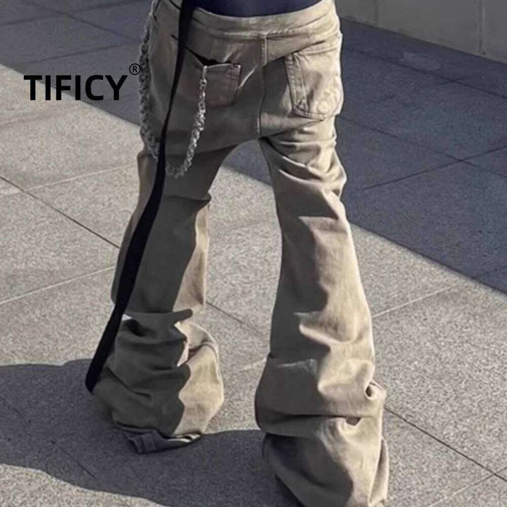 Wear Dark RO High Street Jeans Women's /Men's Washed Micro Pull Down Falling Stacking Versatile And Trendy Denim Pants