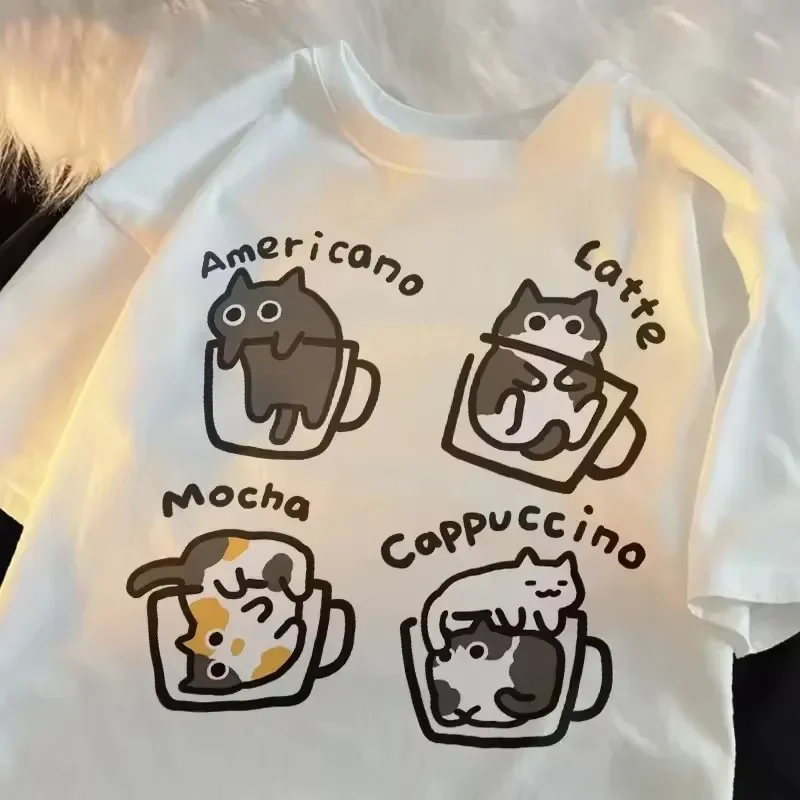 New Men Women T Shirt Pullover Oversize Korean version Cartoon Cat Group Printed T-Shirt Casual Short Sleeve Couples Designer T-Shirt