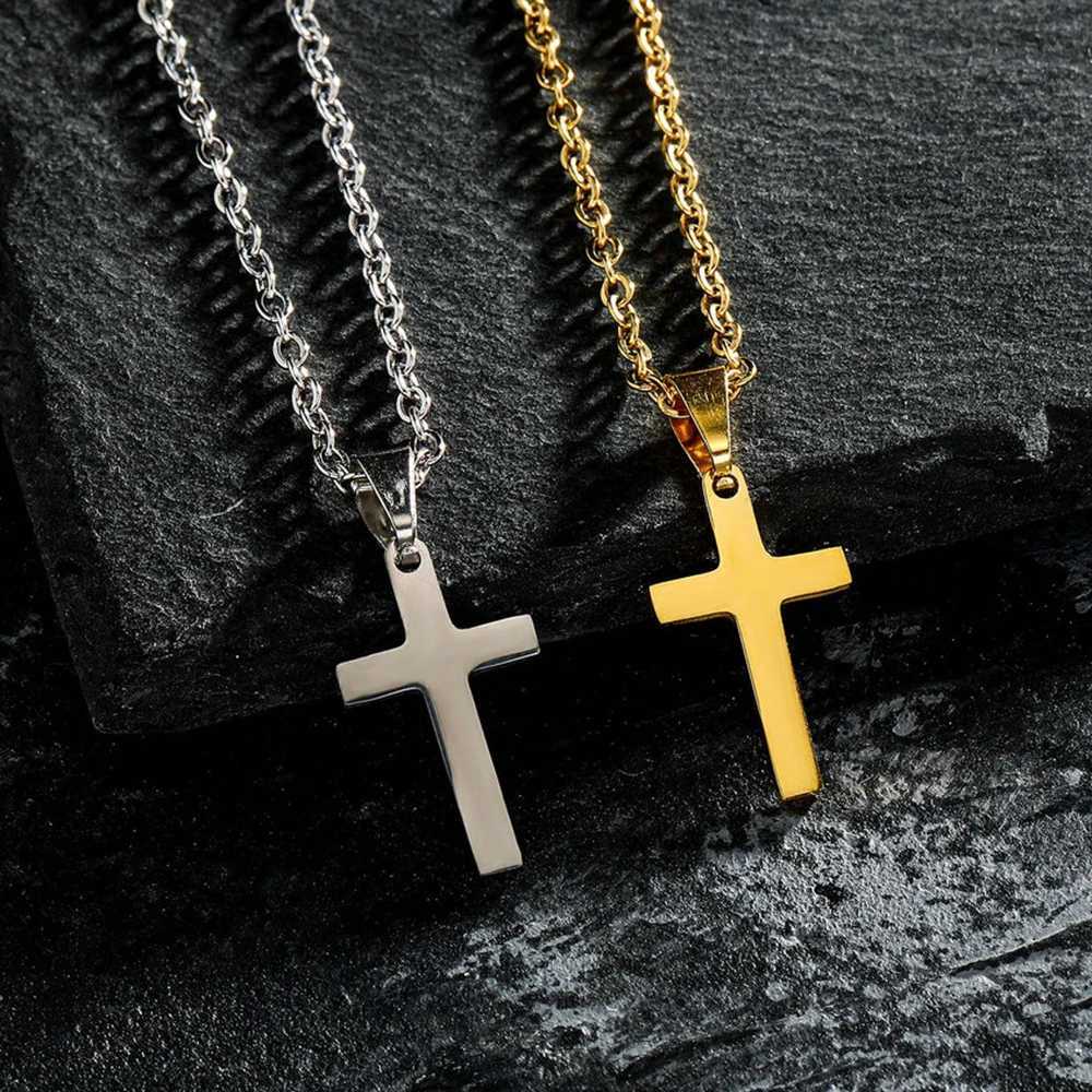 Hip Hop Cross Pendant Necklace for Men Women Minimalist Unisex Stainless Steel Smooth Rock Jewelry Trendy Couple Gifts XJ250604