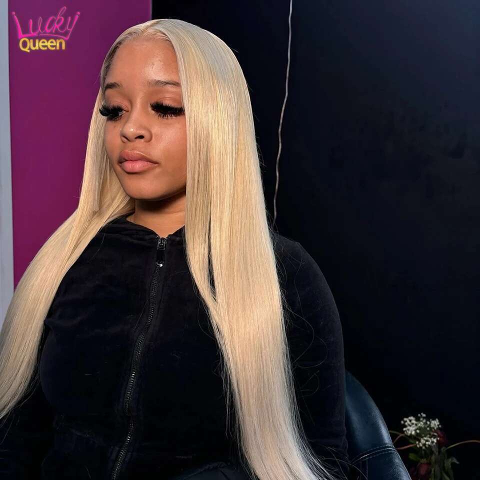 13X4 13x6 Haze Straight 613 Colorful Wigs 180 Density Transparent Lace Frontal Human Hair For Women Pre Plucked Light Blue