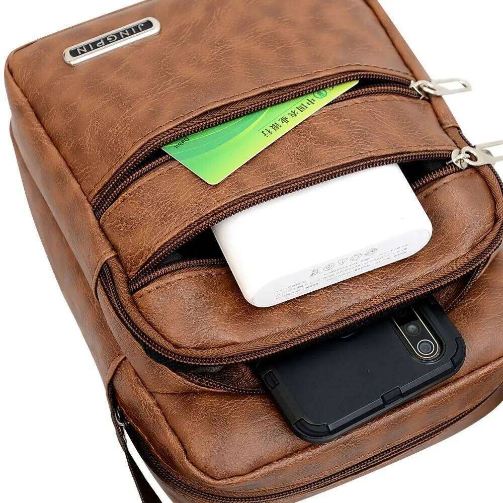 PU Leather Men's Sling Bag Messenger Shoulder Crossbody Bags Large Capacity Handbags Multifunctional