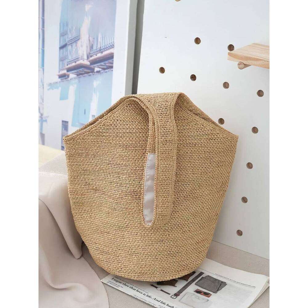 OLOEY Big Capacity Raffia Straw Seaside Holiday Travel Beach Bags Women Tropical Leather Hangbag Crochet Large ToteBag Reticule Chic