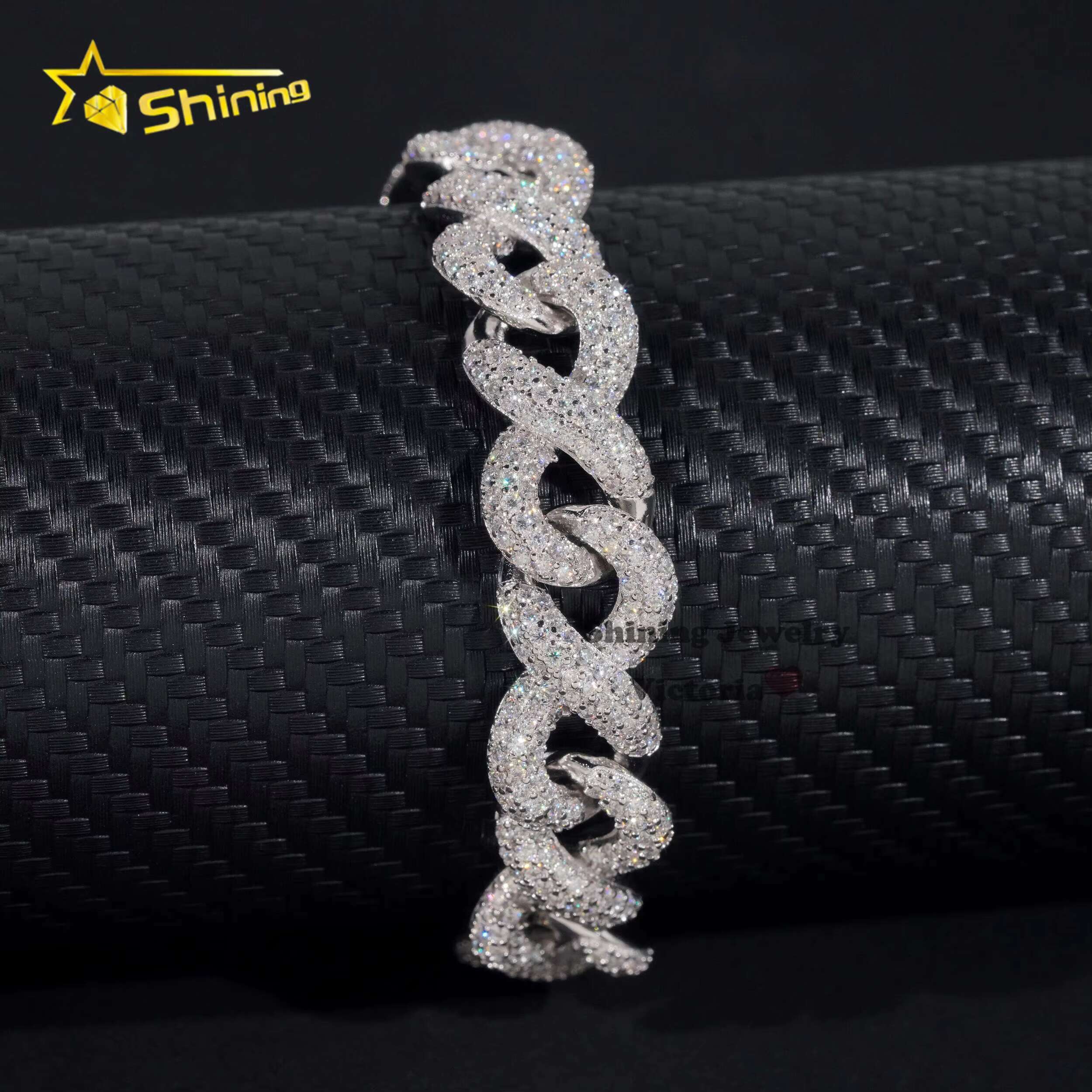 Fashion Best Selling Prong Setting White 12MM Cuban Bracelet Iced Out Jewelry Moissanite Diamond Hip Hop Infinity Link Bracelet
