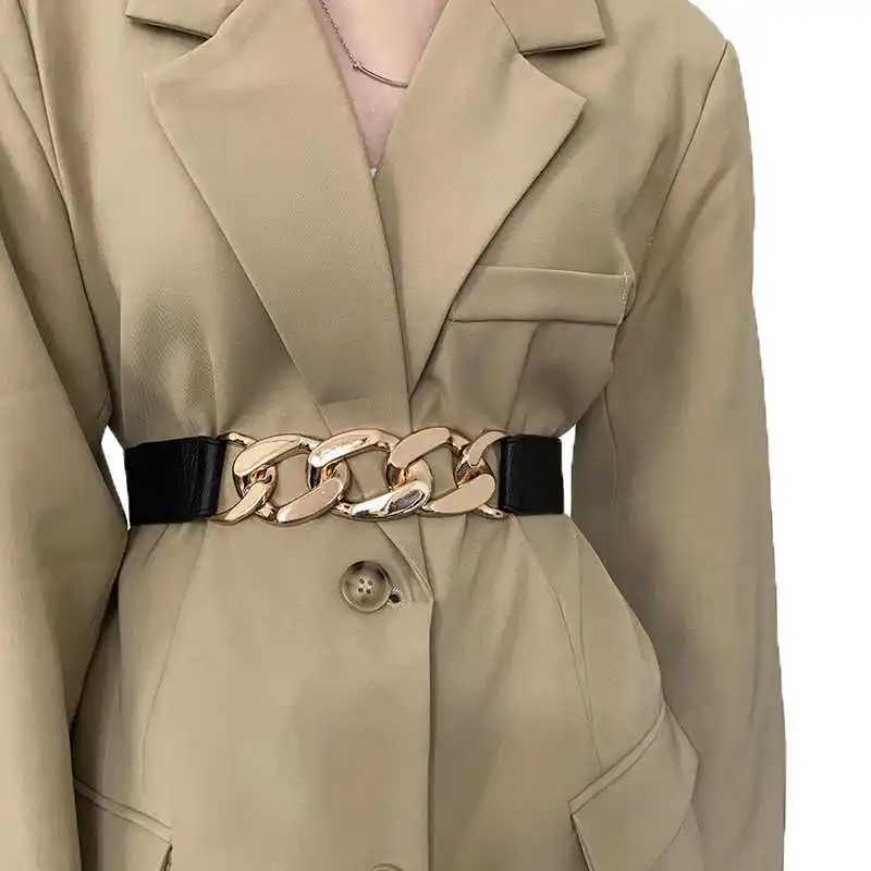 Waist Belt for Women Wide Version Black Elastic Stretchable Decorative Suit Shirt Waist Belt Black Fashion Ins Style Leather W250604