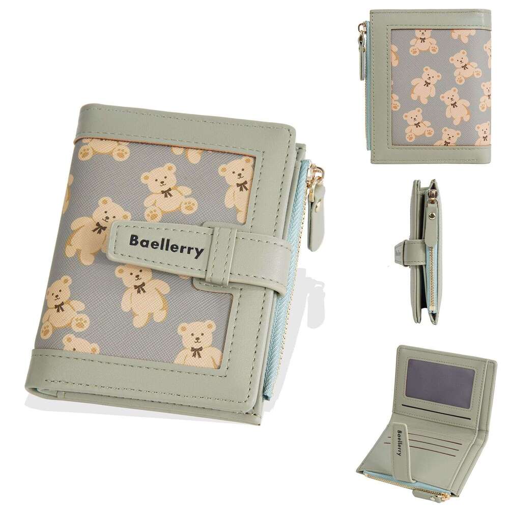 New Women's Short Baellerry Cartoon Bear Drawstring Coin Purse Mini Wallet