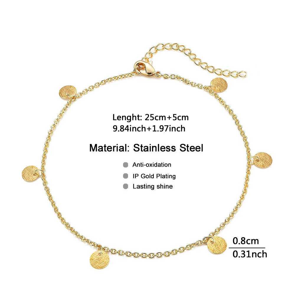 MinaMaMa Stainless Steel Tassel Disc Anklet For Women Summer Yoga Beach Foot Chain Jewelry Accessories W250604