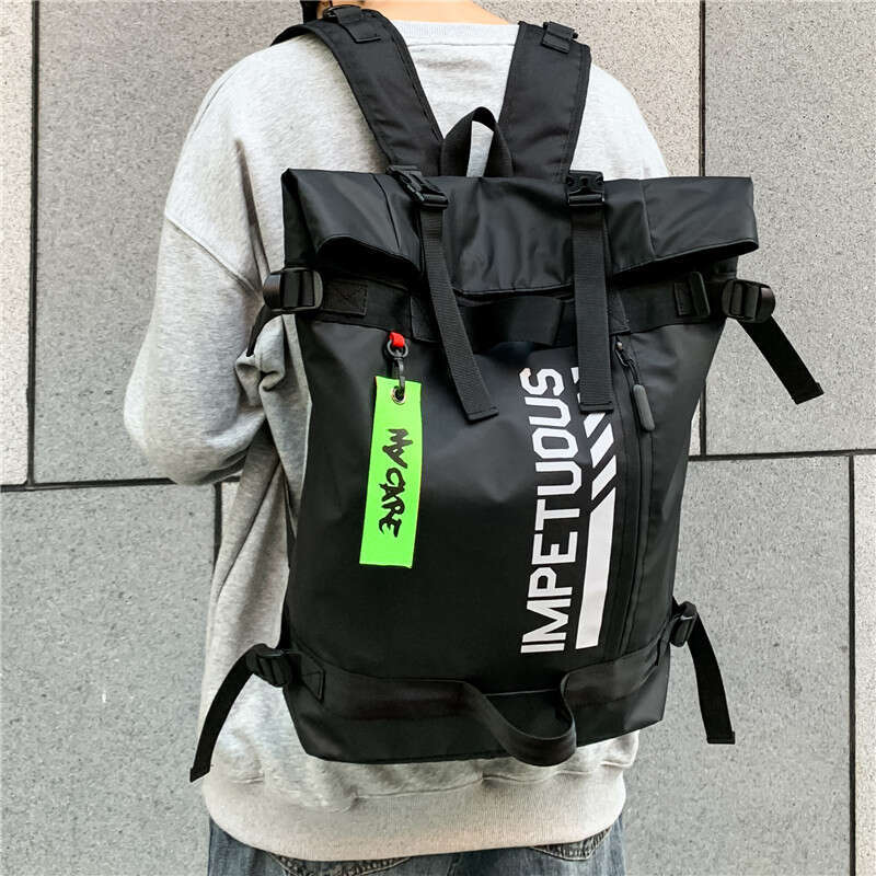 New Street Fashion for Men Korean Style College Student Bag Sports Casual Personality Roll-top Waterproof Backpack