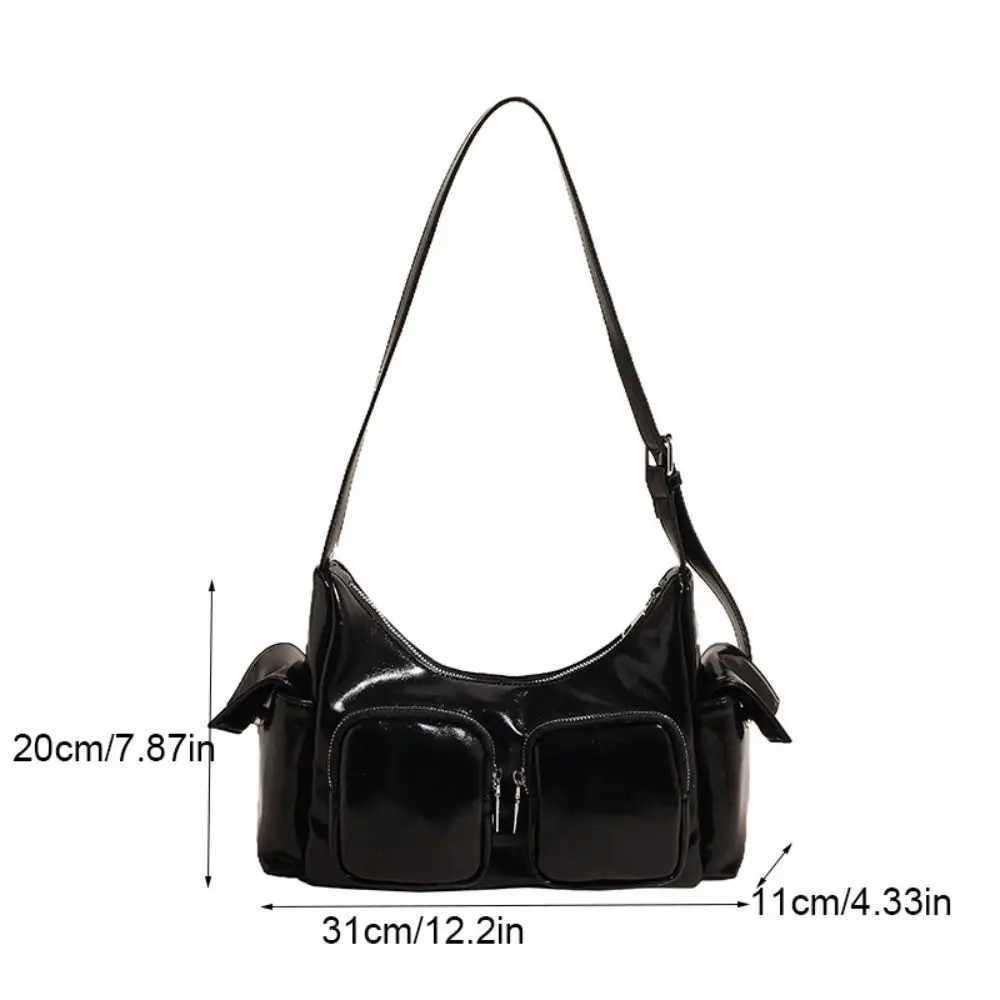 Y2K Pocket Crossbody Bag Korean Style Adjustable Shoder Strap PU Leather Underarm Bag Solid Color Zipper Wen Handbag Wen1 D251017