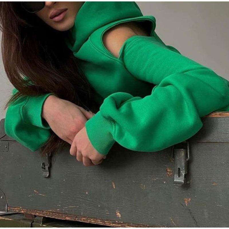 Women's Fashion New Two-Piece Solid Color Hooded Short Sweatshirt With Jogger Pants Set B5