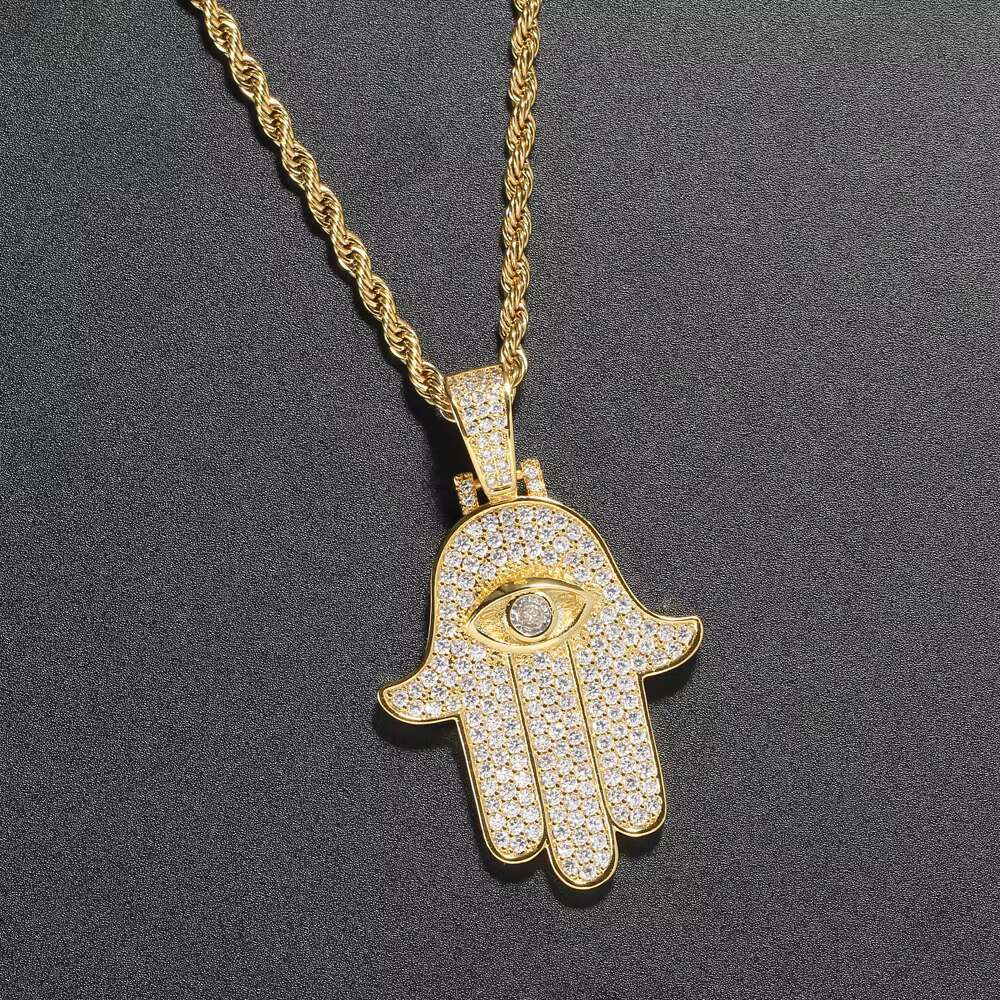 Hip Hop Jewelry Hand of Fatima Necklace Hamsa Hand Fatima Eye Khamsah Moissanite Pendant - view 6