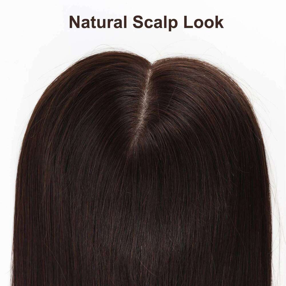16x18cm Full Hand Made Silk Base with Clips in Virgin European Real Human Topper for Women Dark Brown Hair Toupee