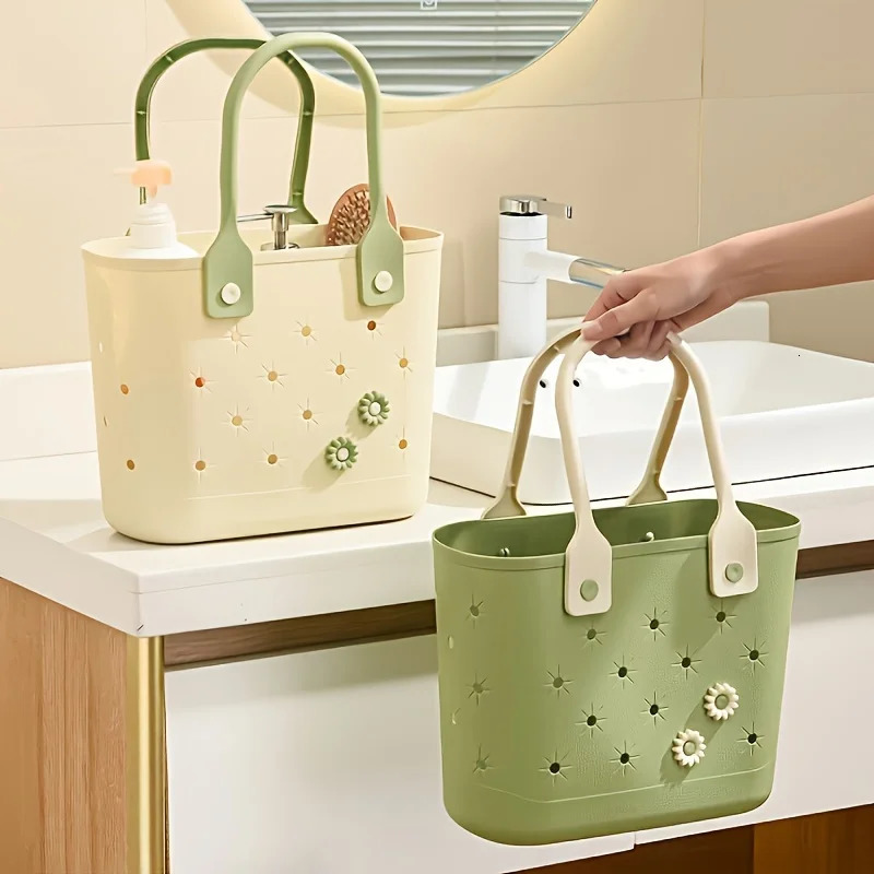 Large Waterproof Rubber Beach Tote Bag Floral Print Durable Travel Organizer with Soft Handles Camping Gym Toiletries 250603