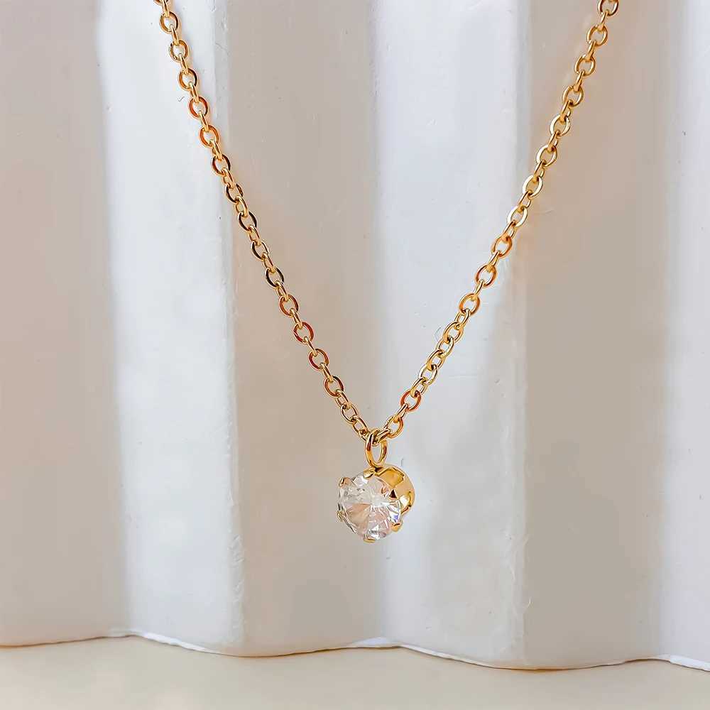 eManco Round Sparkling Zirconia Pendant Stainless Steel Gold Plated Charm Decoration Necklaces for Women Jewelry 48 Hour ShippingXJ250604