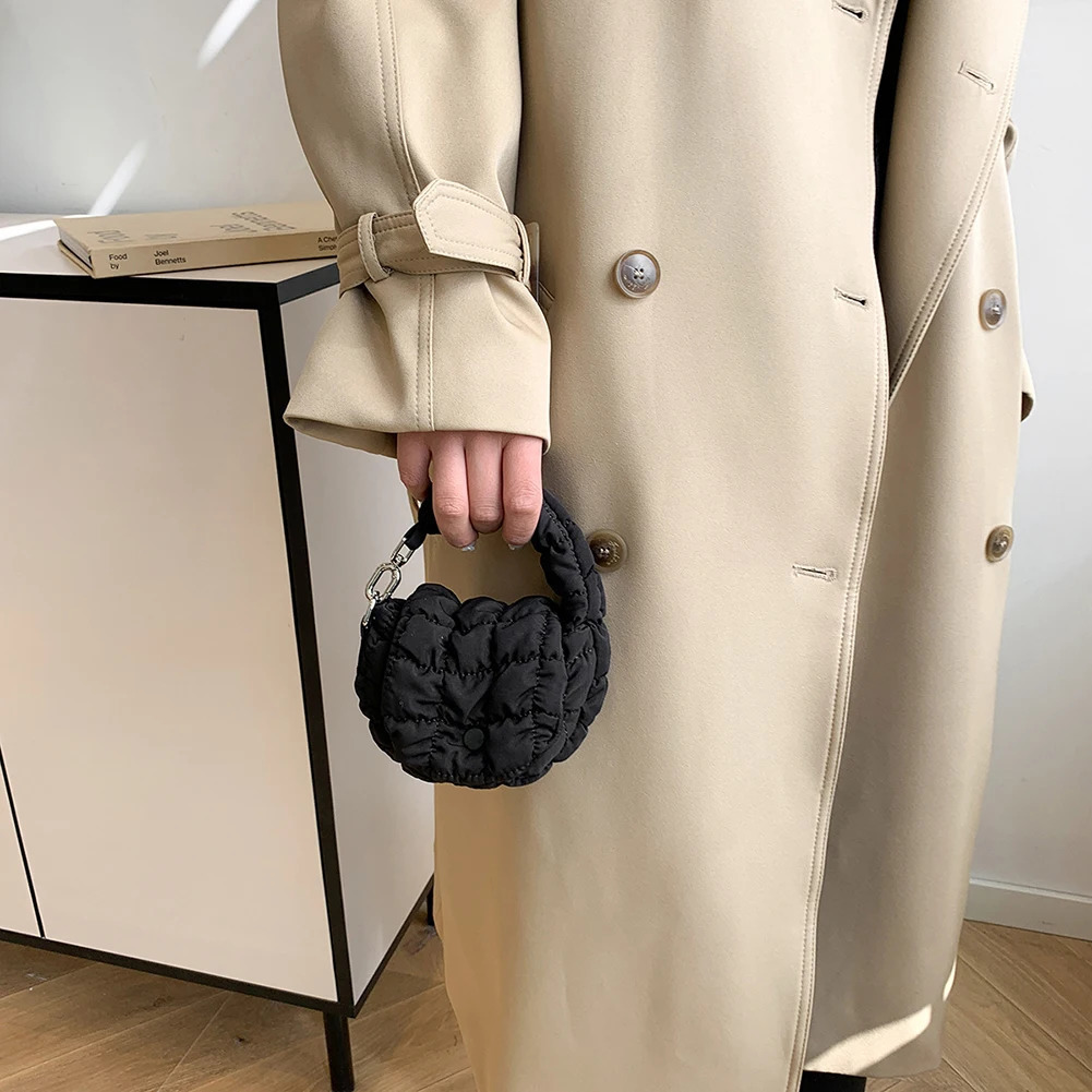 Wrist Handbag Nylon Solid Color Mini Puffer Tote Bag for Women Padded Clutch Purse Phone Purse for Work Travel Shopping 250603